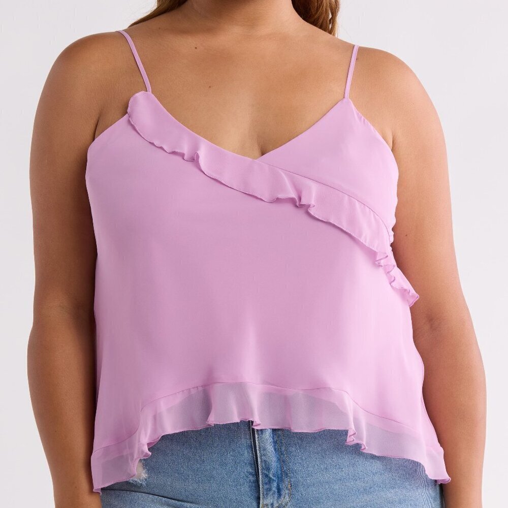 Abound Pink Ruffle Chiffon Y2k Whimsical Flowy Camisole Top sz 2X NWT